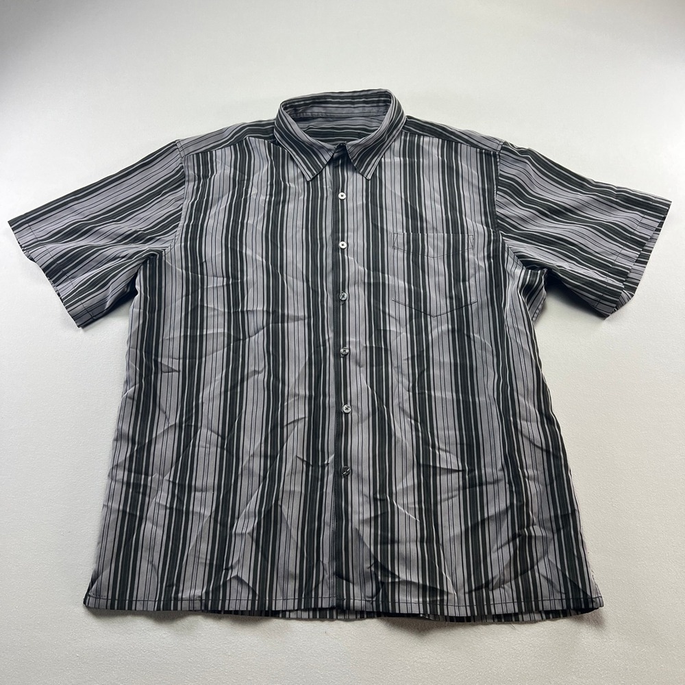 Mens Shirt 2XL Multicolor Striped Casual Collared Side Slit Pleated Button Up